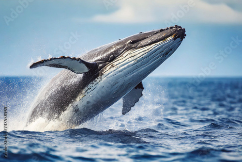 Humpback whale splashing out of the water