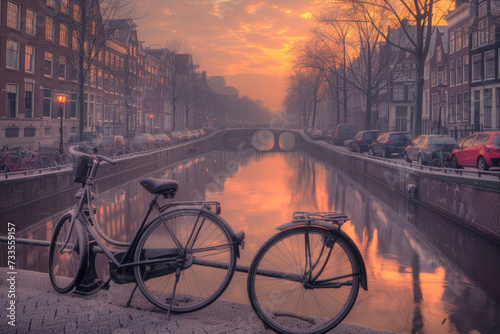 Tranquil Amsterdam canals at dawn, reflecting the city's charm