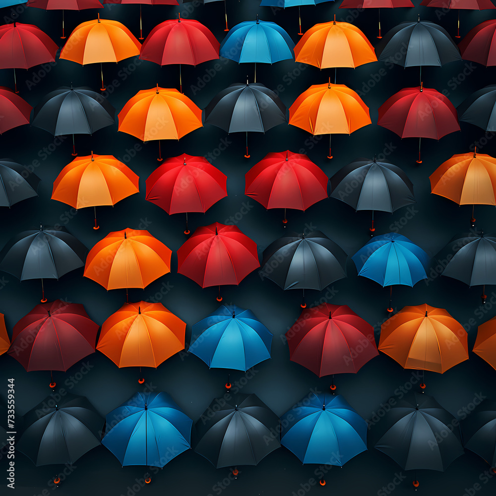 A row of colorful umbrellas in the rain.