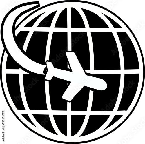 Globe and airplane icon, travel icon. Replaceable vector design.