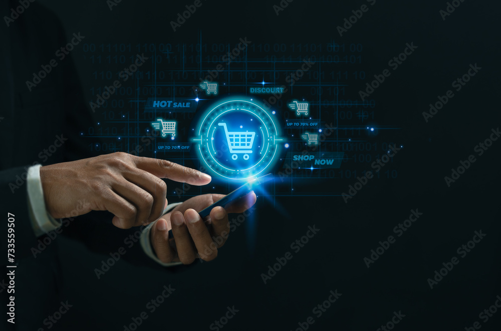 Virtual AI online shopping concept. E-commerce, Global business, shopping on internet, order in online store, shopping on internet, internet banking, transaction and digital marketing. Virtual AI online shopping concept. E-commerce, Global business, shopping on internet, order in online store, shopping on internet, internet banking, transaction and digital marketing.