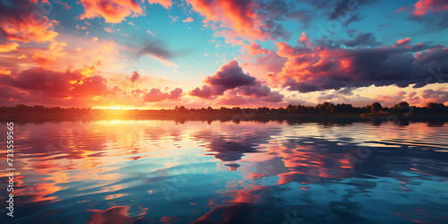 Beautiful sunset on the lake. Landscape with a lake. © Graphicsstudio 5