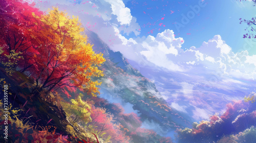 Colorful foliage covering the majestic mountain slopes in autumn © Veniamin Kraskov