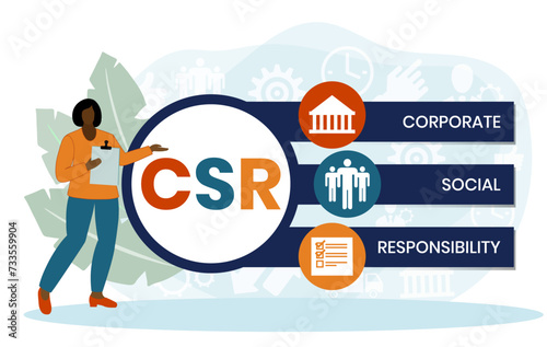 CSR - Corporate social responsibility. acronym business concept. vector illustration concept with keywords and icons. lettering illustration with icons for web banner, flyer, landing page