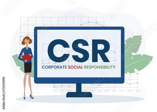 CSR - Corporate social responsibility. acronym business concept. vector illustration concept with keywords and icons. lettering illustration with icons for web banner, flyer, landing page
