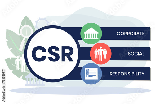 CSR - Corporate social responsibility. acronym business concept. vector illustration concept with keywords and icons. lettering illustration with icons for web banner, flyer, landing page