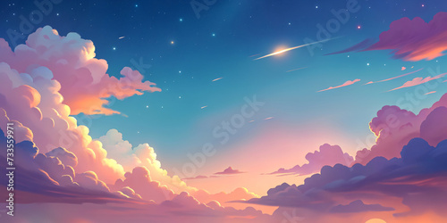 Colorful Sky Painting: Sunset and Sunrise Over Sea and Mountains
