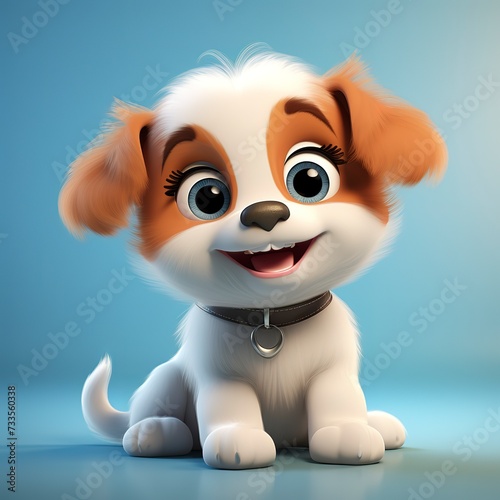 flat logo of Cute baby dog with big eyes lovely little animal 3d rendering cartoon character 