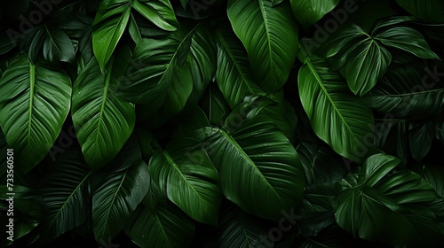 Dark Green Tropical Leaves Background. Generative AI