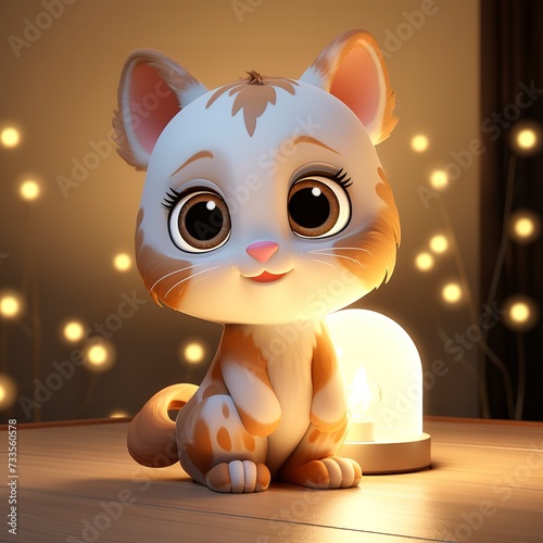 flat logo of Cute baby lamp with big eyes lovely little animal 3d rendering cartoon character