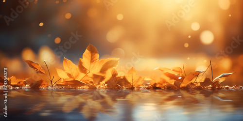 Autumn leaves on blurred background. Beautiful nature background with bokeh
