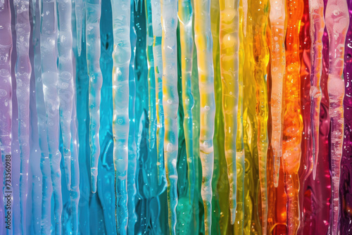 A close-up symphony of icicles, each a vibrant testament to winter's palette