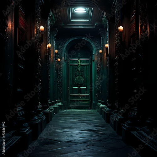 A mysterious door at the end of a long corridor.