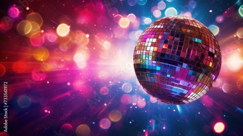 Disco ball close-up. Luminous reflective ball for entertainment, sparkling effect. A nightclub or a party. photo