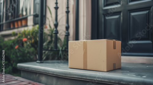 Online shopping delivery concept with package near front door
