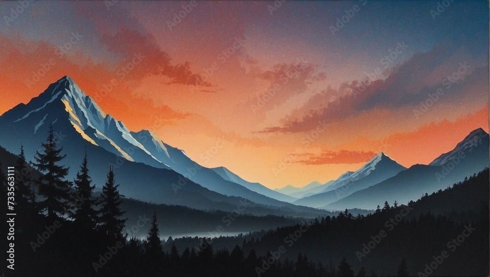 the harmony of a mountain silhouette against the evening sky Generative AI