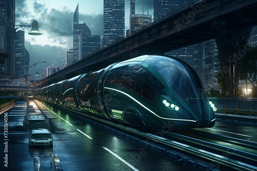 Conceptual of transportation with clean energy in the future Created with Generative AI technology.