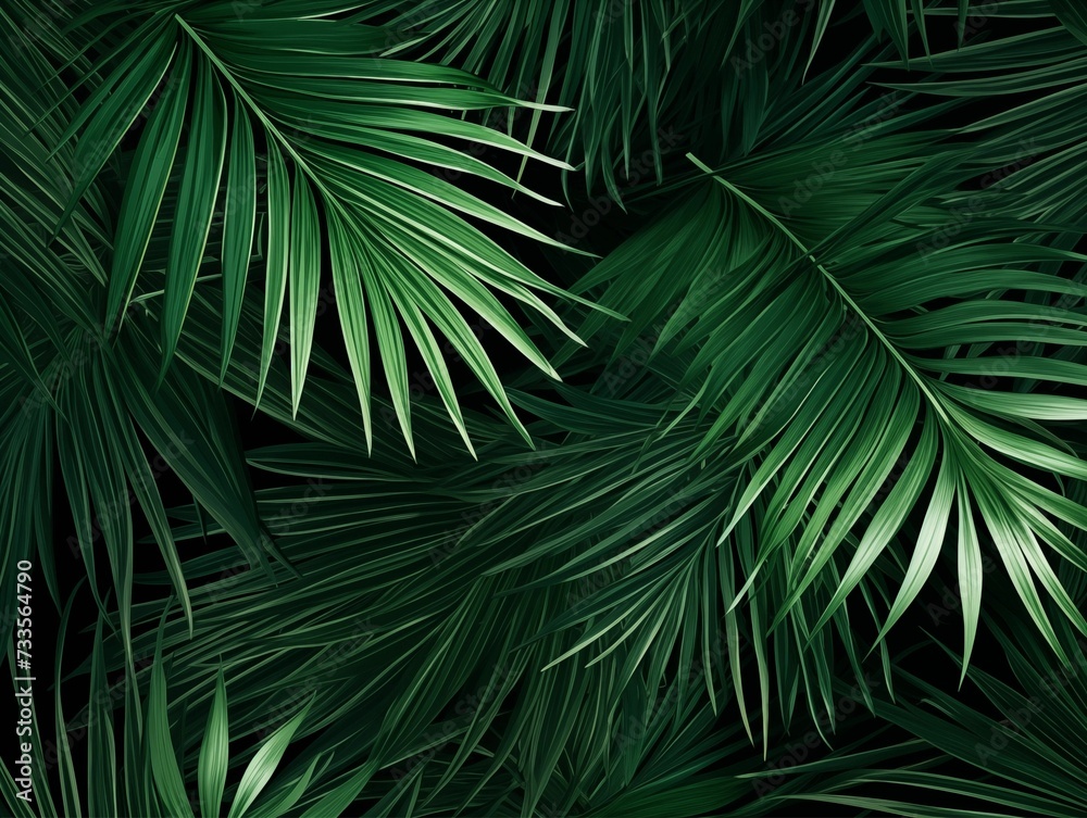 Fototapeta premium Dark Green Palm Tree Leaves Background. Generative AI