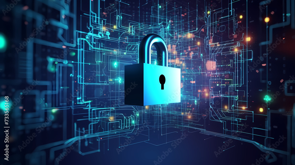 Security system on cyber technology neon light background, protect personal data Security system on cyber technology neon light background, protect personal data