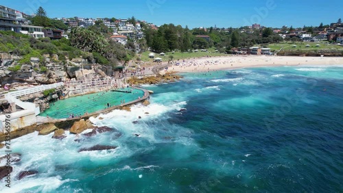 Bronte Baths Swimming Pool In Sydney, New South Wales, Australia - Aerial Drone Shot photo