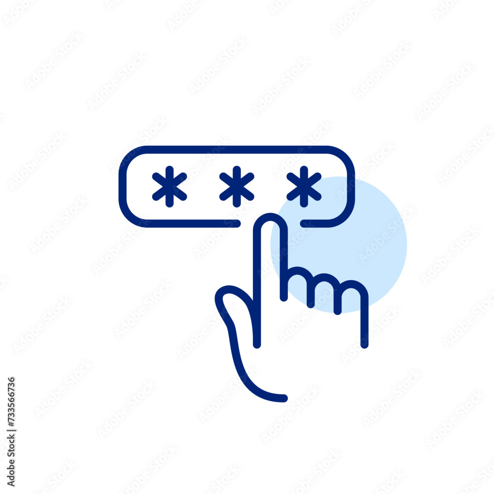 Finger tapping on dialog box with password hidden behind asterisks. Pixel perfect, editable stroke Finger tapping on dialog box with password hidden behind asterisks. Pixel perfect, editable stroke