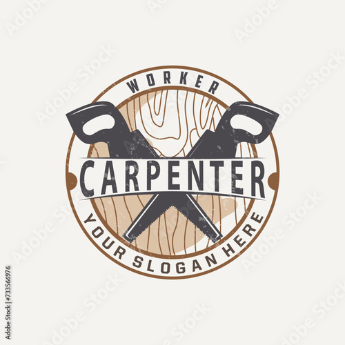 Wood saw logo vector design carpenter tool silhouette woodcutter wood craftsman carpentry company logo