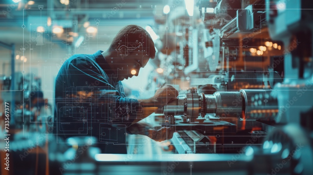 With a keen eye for detail, the expert engineer operates the lathe machine, sculpting the metal workpiece to perfection while harnessing the power With a keen eye for detail, the expert engineer operates the lathe machine, sculpting the metal workpiece to perfection while harnessing the power