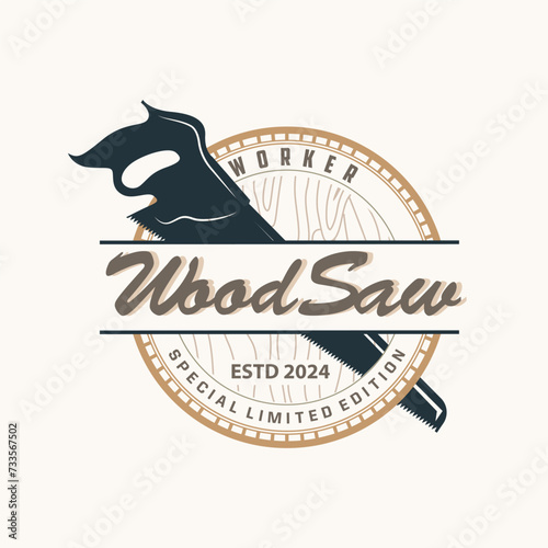 Wood saw logo vector design carpenter tool silhouette woodcutter wood craftsman carpentry company logo