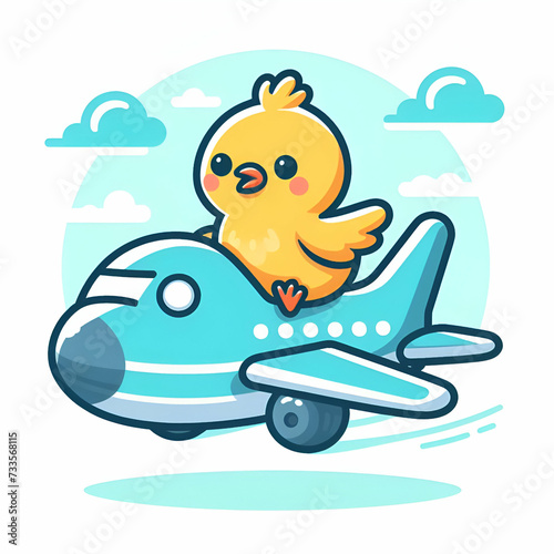 flat logo of Cute bird riding airplane cartoon illustration animal transportation isolated © Mariana