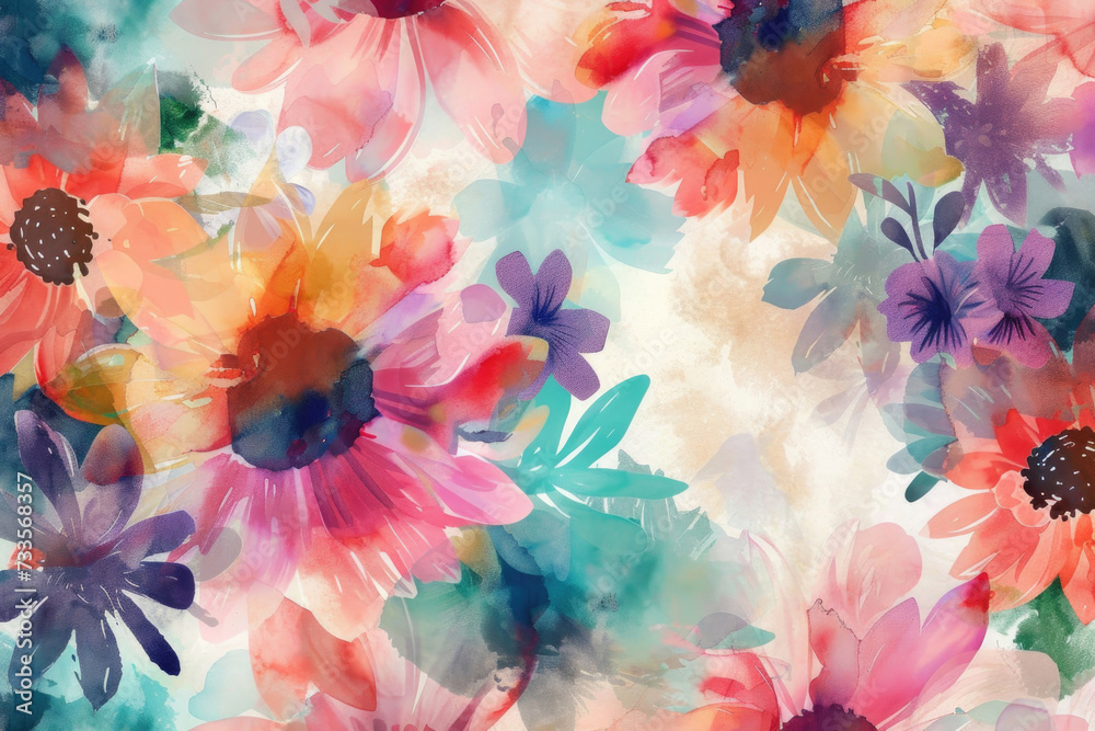 Vibrant watercolor florals dance in an enchanting pattern