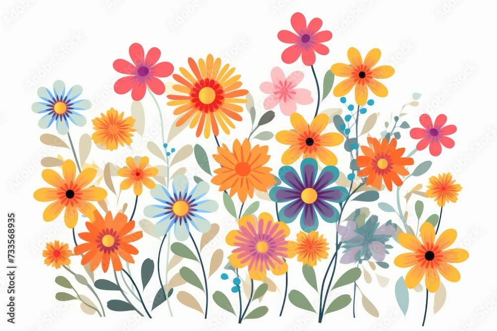 Flower floral and leaves in vector style on white background Created with Generative AI technology. Flower floral and leaves in vector style on white background Created with Generative AI technology.