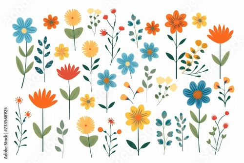 Flower floral and leaves in vector style on white background Created with Generative AI technology.