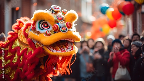 A laughing trendy red chinese dragon celebrating New Year Day.