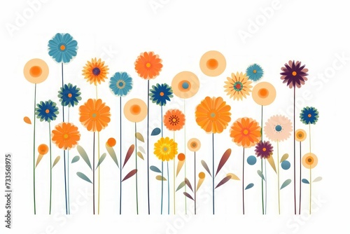 Flower floral and leaves in vector style on white background Created with Generative AI technology.