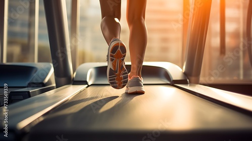 Close-up of a woman's feet on the treadmill, training in the gym or at home 
