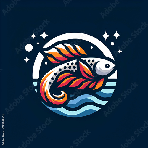 flat logo of Vector fish illustration vector