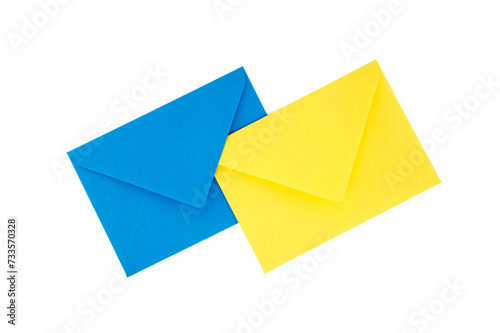 Blue and yellow envelopes isolated on white