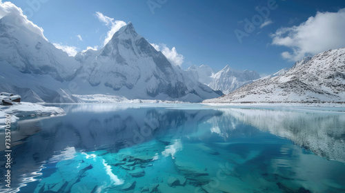 Scenic views of mountain glaciers and their pristine lakes © Veniamin Kraskov