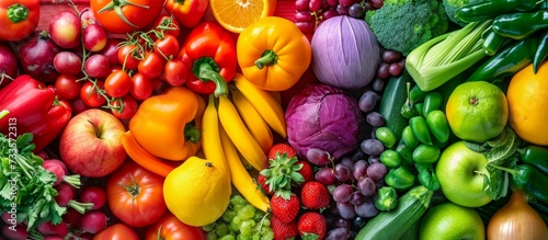 Vibrant Multicolored Fresh Fruits and Vegetables  A Burst of Colorful Nutrients from Multicolored  Fresh Fruits  and Vegetables