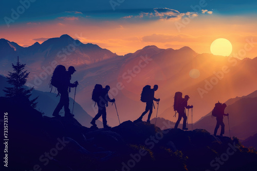 Hiking group enjoying mountain views