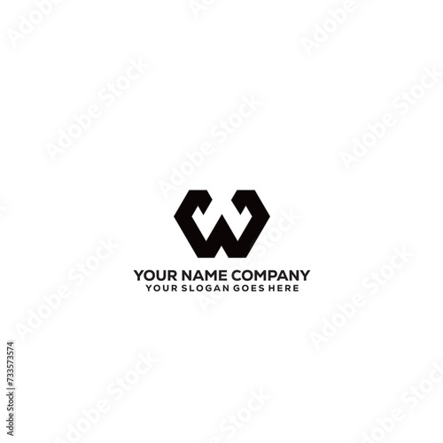 Initial w logo design with thick line polygon concept for company