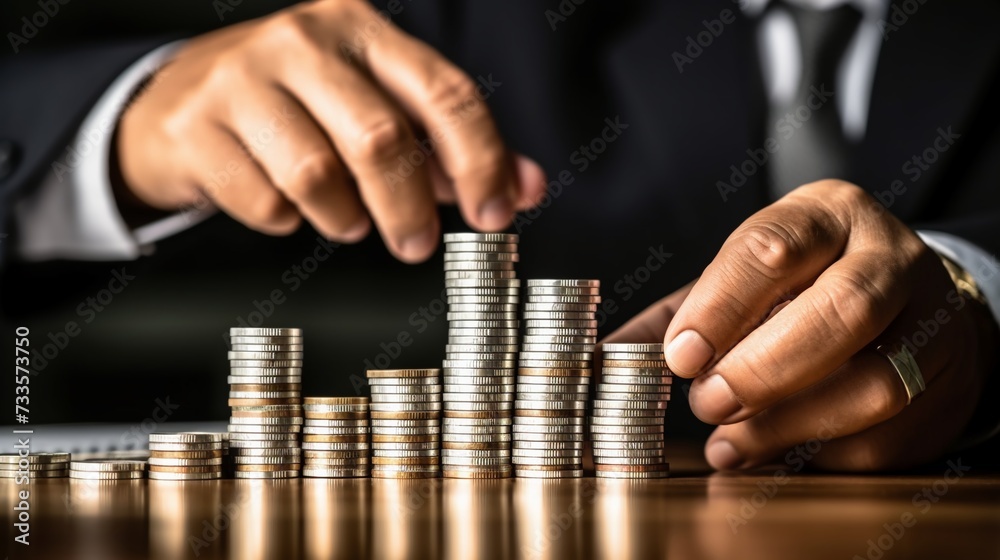 Businessman hands arranging coins to stack, business and finance concept. Businessman hands arranging coins to stack, business and finance concept.