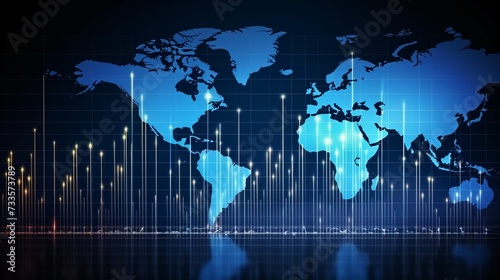 Glowing world map on dark background. Global business concept.