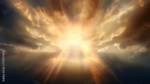 God light in heaven symbolizing divine presence, truth, spiritual illumination, God love and grace. Light beams blessing world with heavenly light  © Ziyan Yang
