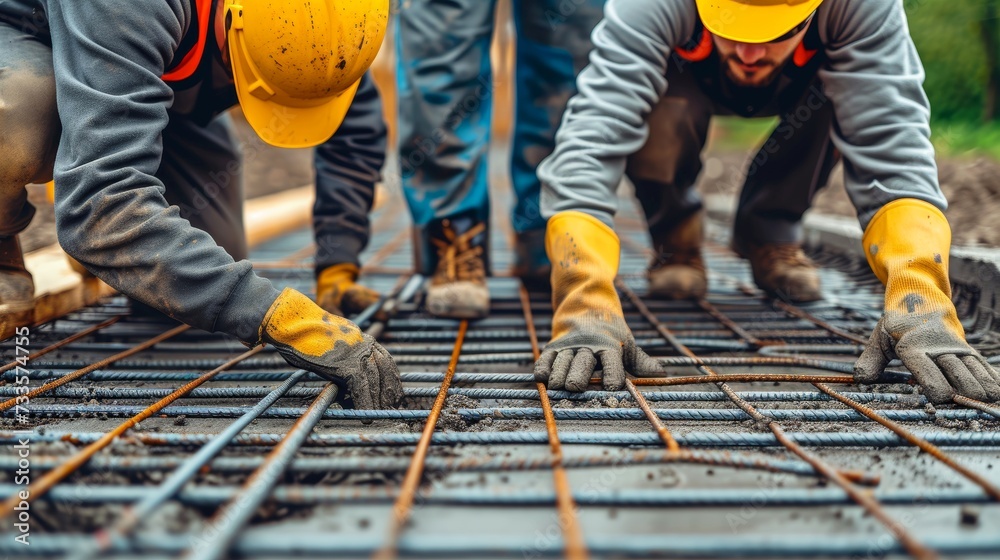 Close-up, Construction workers fabricating steel reinforcement bar at the construction site Close-up, Construction workers fabricating steel reinforcement bar at the construction site