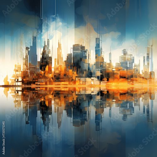 Abstract city skyline in multiple exposures. 