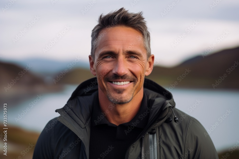 Portrait of a handsome middle-aged man smiling at camera outdoors. Portrait of a handsome middle-aged man smiling at camera outdoors.