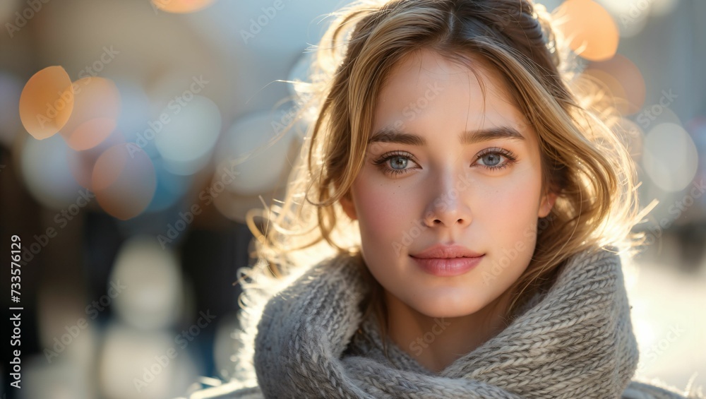 Portrait of beautiful woman on a crowded city street Portrait of beautiful woman on a crowded city street