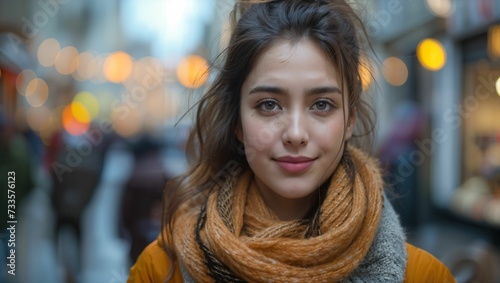 Portrait of beautiful woman on a crowded city street