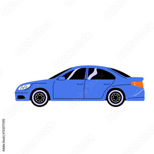 Blue Sedan Car Flat Style Element